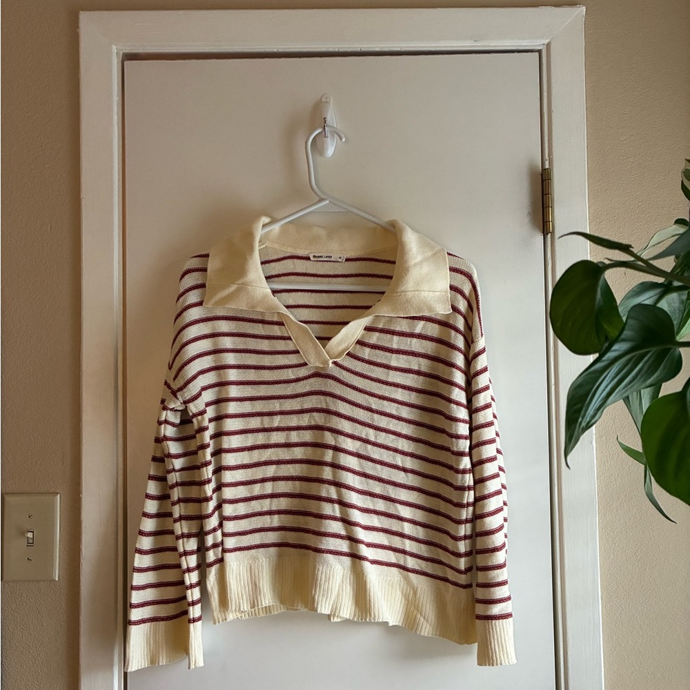 Marine Layer Cream and Red V-Neck Sweater
